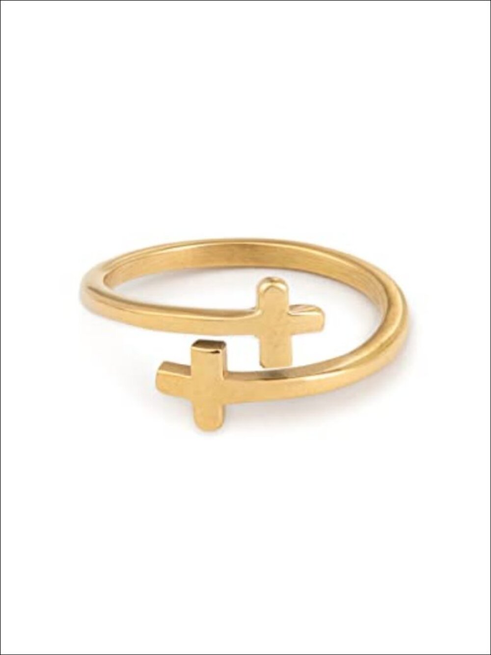 Gold Wrapped Cross Ring Stainless Steel Water Resistant